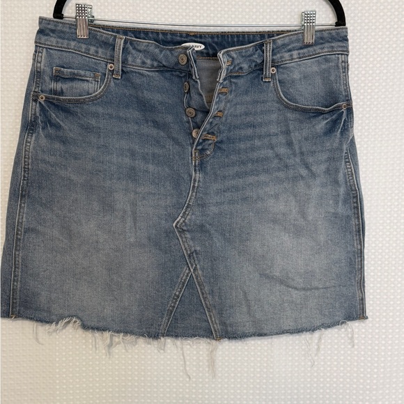 Old Navy Button Fly Denim Mini Skirt Raw Hem Y2K Light Wash High-Rise Plus | 14 - Picture 3 of 5